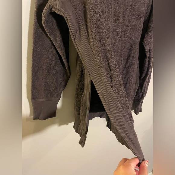 Aerie Brown Textured Soft Crew Neck Sweatshirt with Slits - Picture 2 of 4